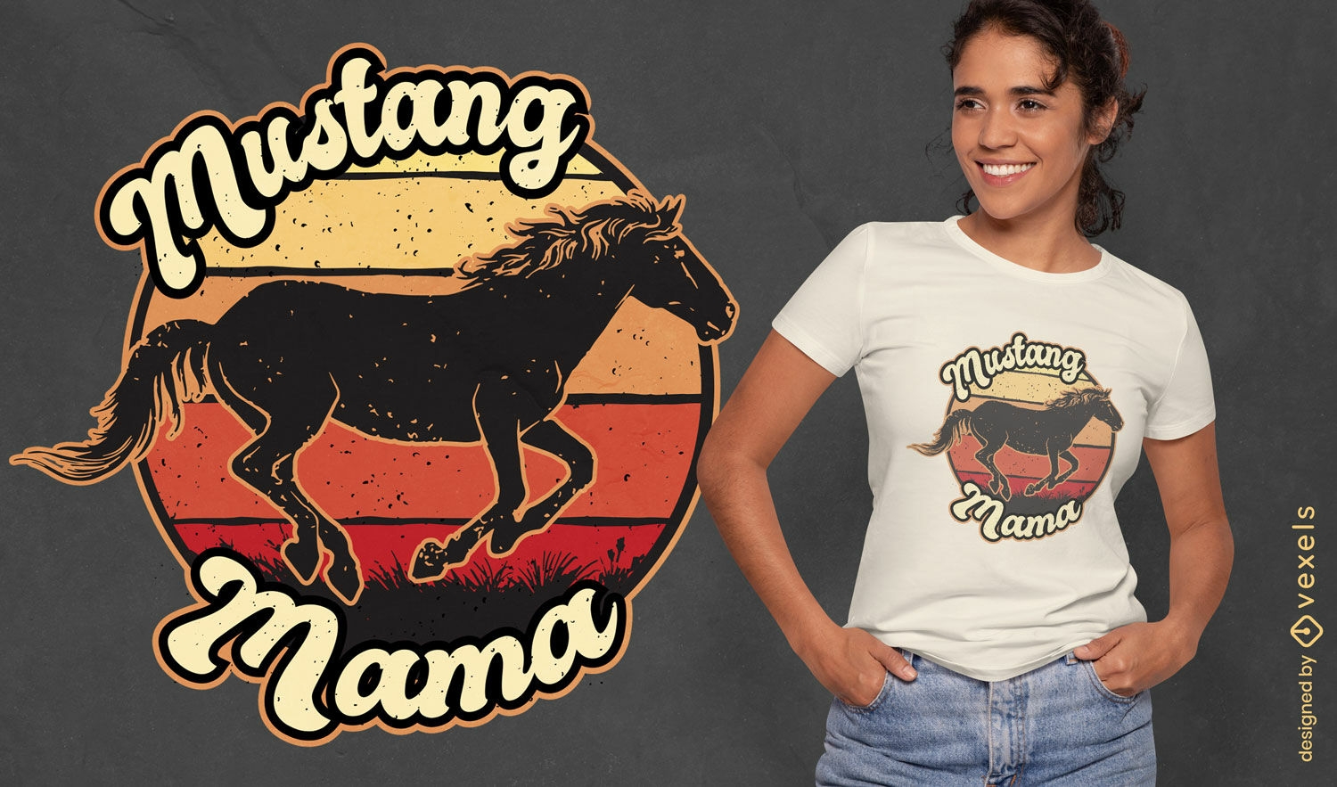 Design retrô de camiseta cavalo mustang