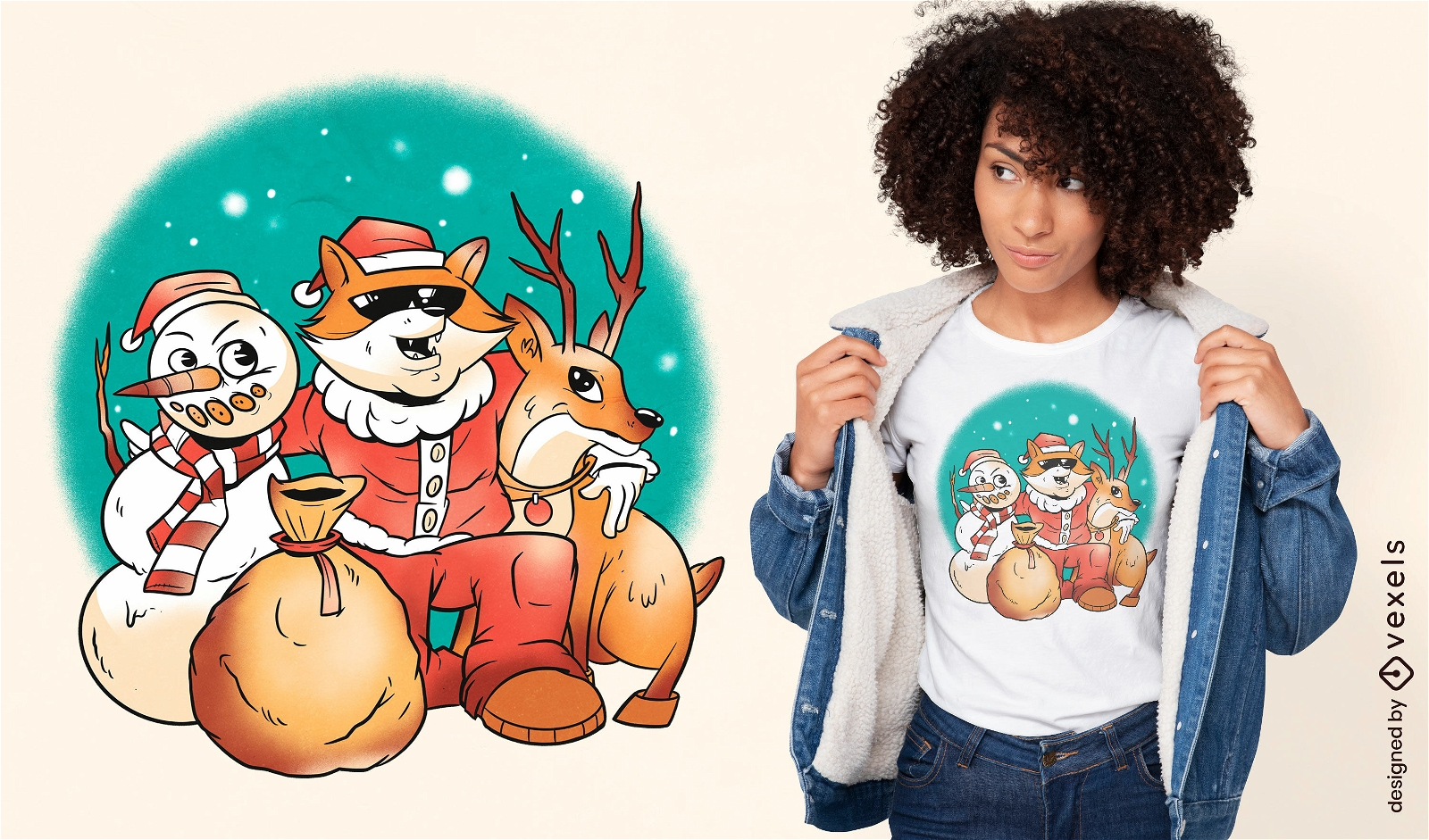 Christmas fox Santa t-shirt design