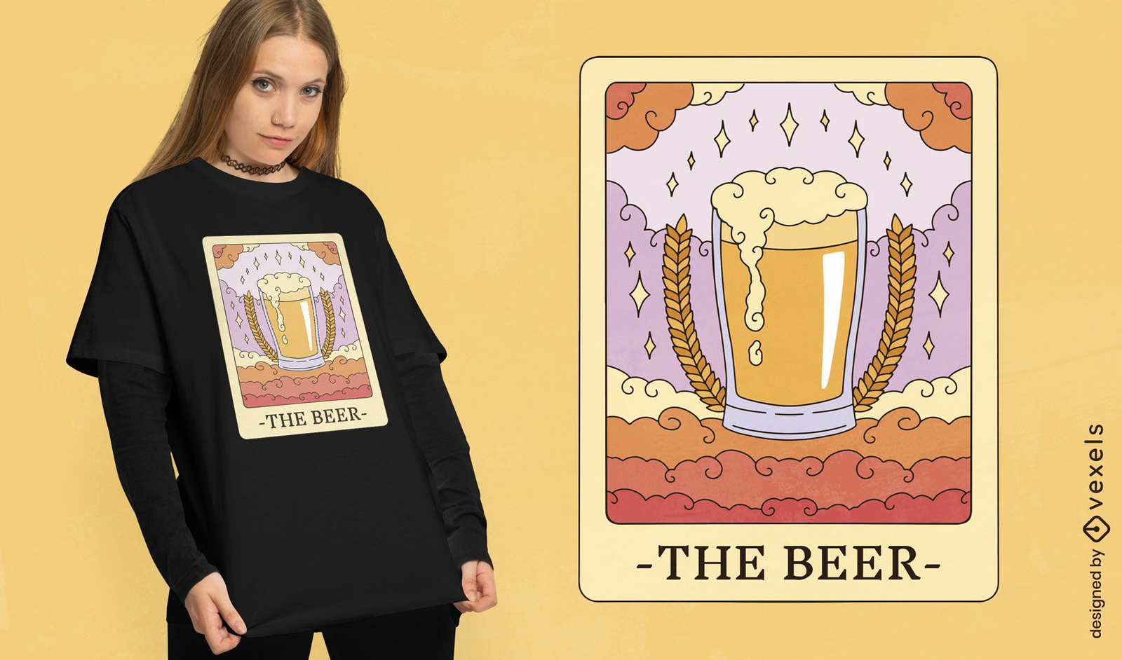 Diseño de camiseta de carta de tarot de bebida alcohólica de cerveza