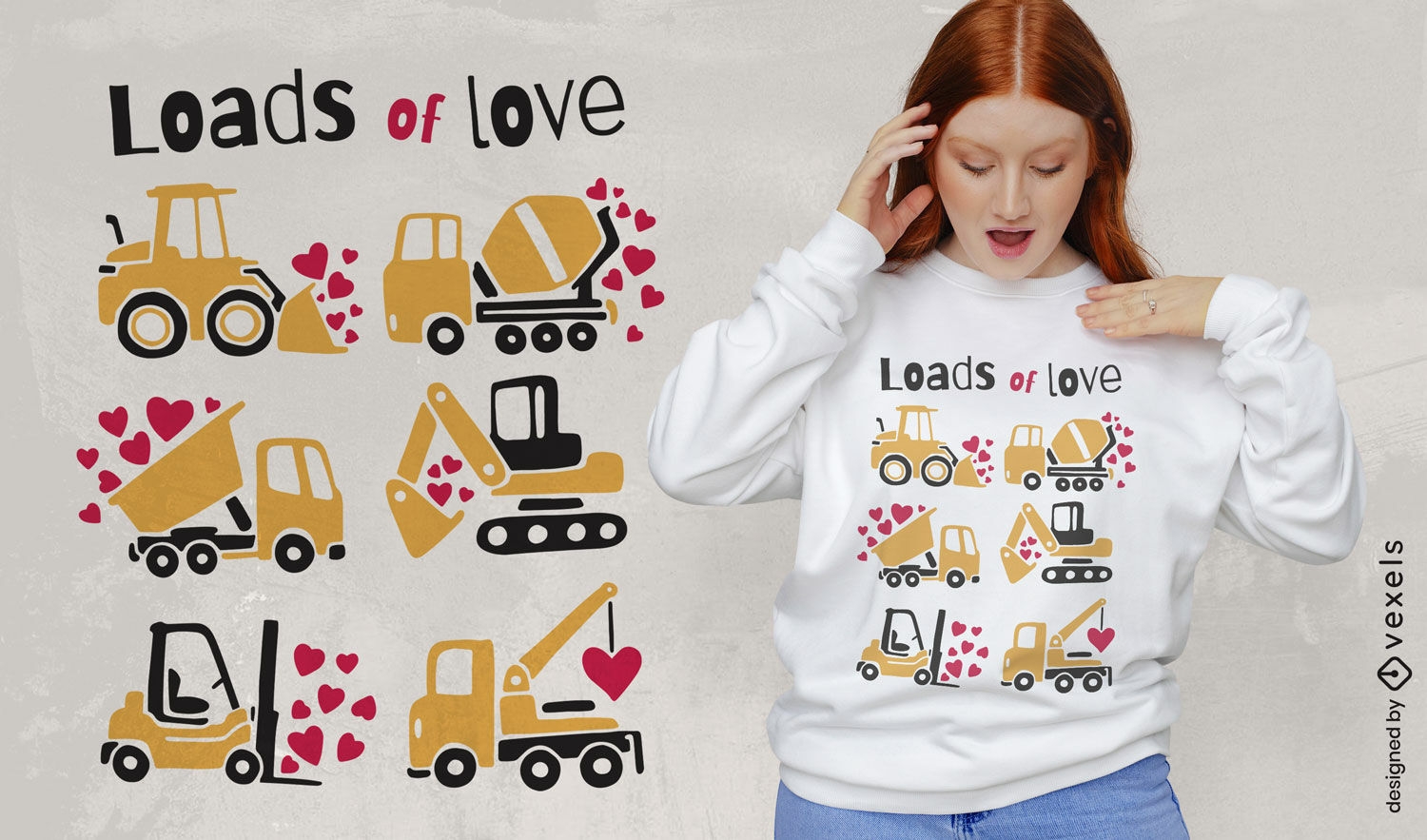 Construction trucks valentines day t-shirt design