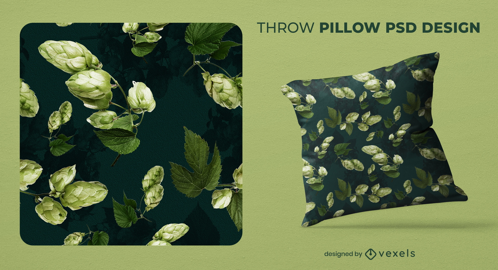 Green plants and leaves throw pillow psd