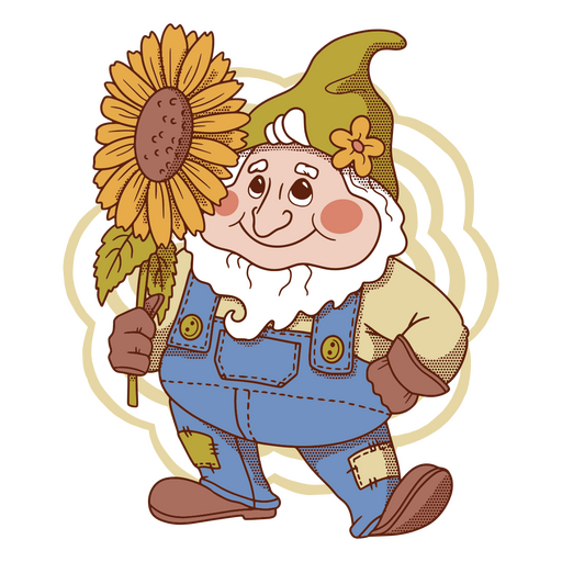 Cute gnome holding flower PNG Design