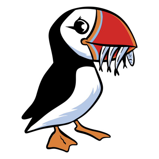 Pájaro frailecillo con pescado en su pico Diseño PNG