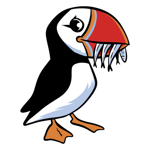 Puffin bird with fish in it's beak PNG Design