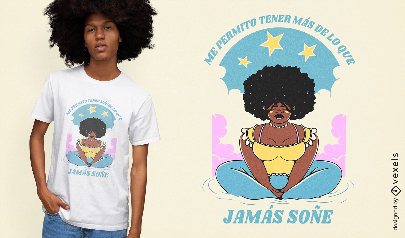 Design de camiseta meditando mulher negra