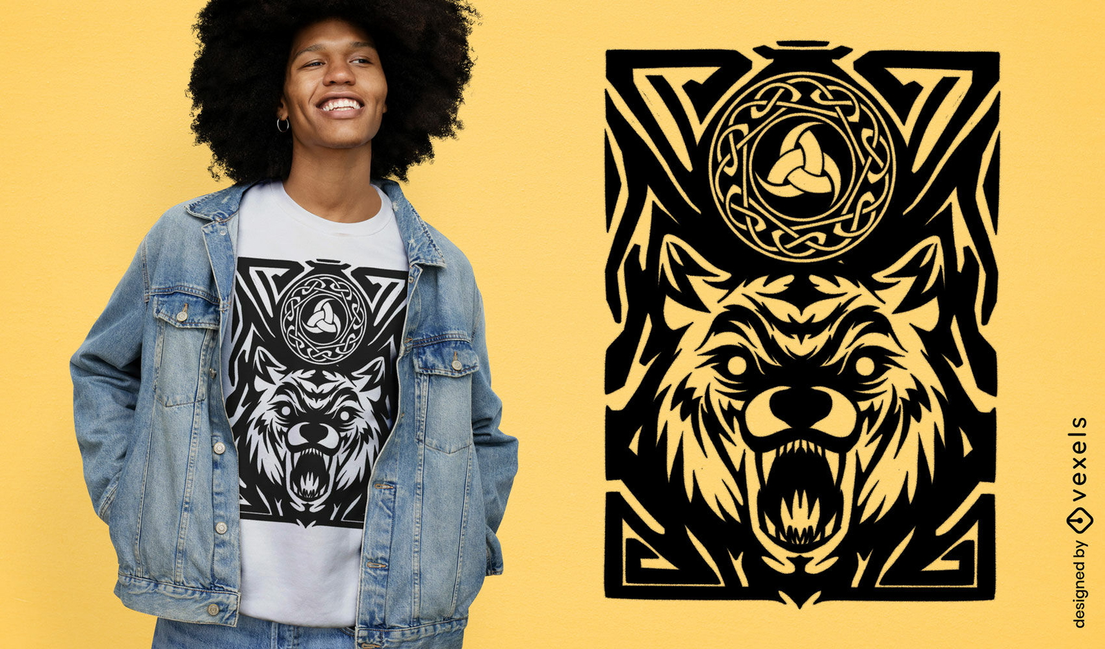 Lobo animal e design de camiseta símbolo celta