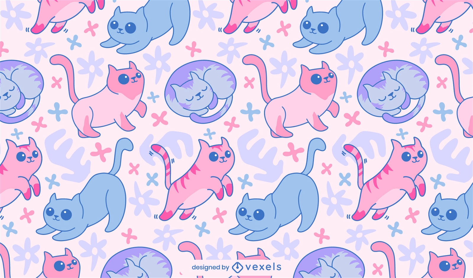 Kawaii Kätzchen Tiere Musterdesign