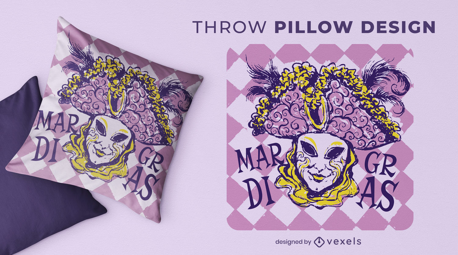 Diseño de almohada de tiro de máscara de temporada de mardi gras