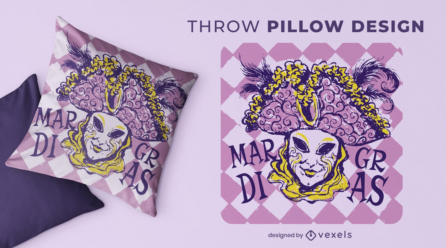 Mardi gras seasonal mask throw pillow design