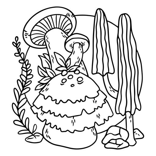 Ilustração caprichosa de cogumelo e cacto Desenho PNG