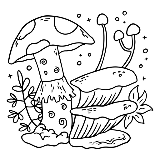Ilustração divertida de cogumelo e caracol Desenho PNG