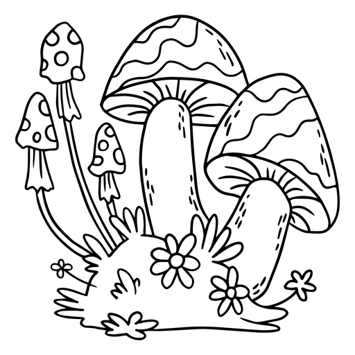 Ilustração caprichosa de cogumelo com flores Desenho PNG