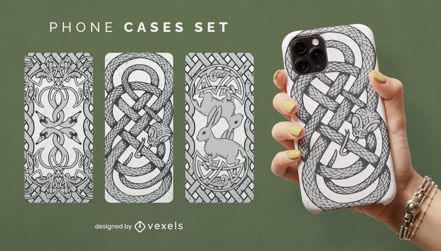 Animals celtic knot ancient phone case set