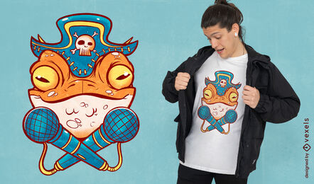 Design de camiseta de sapo pirata cantando
