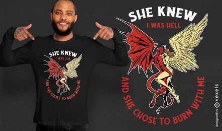 Design de camiseta com citação de amor do diabo do inferno