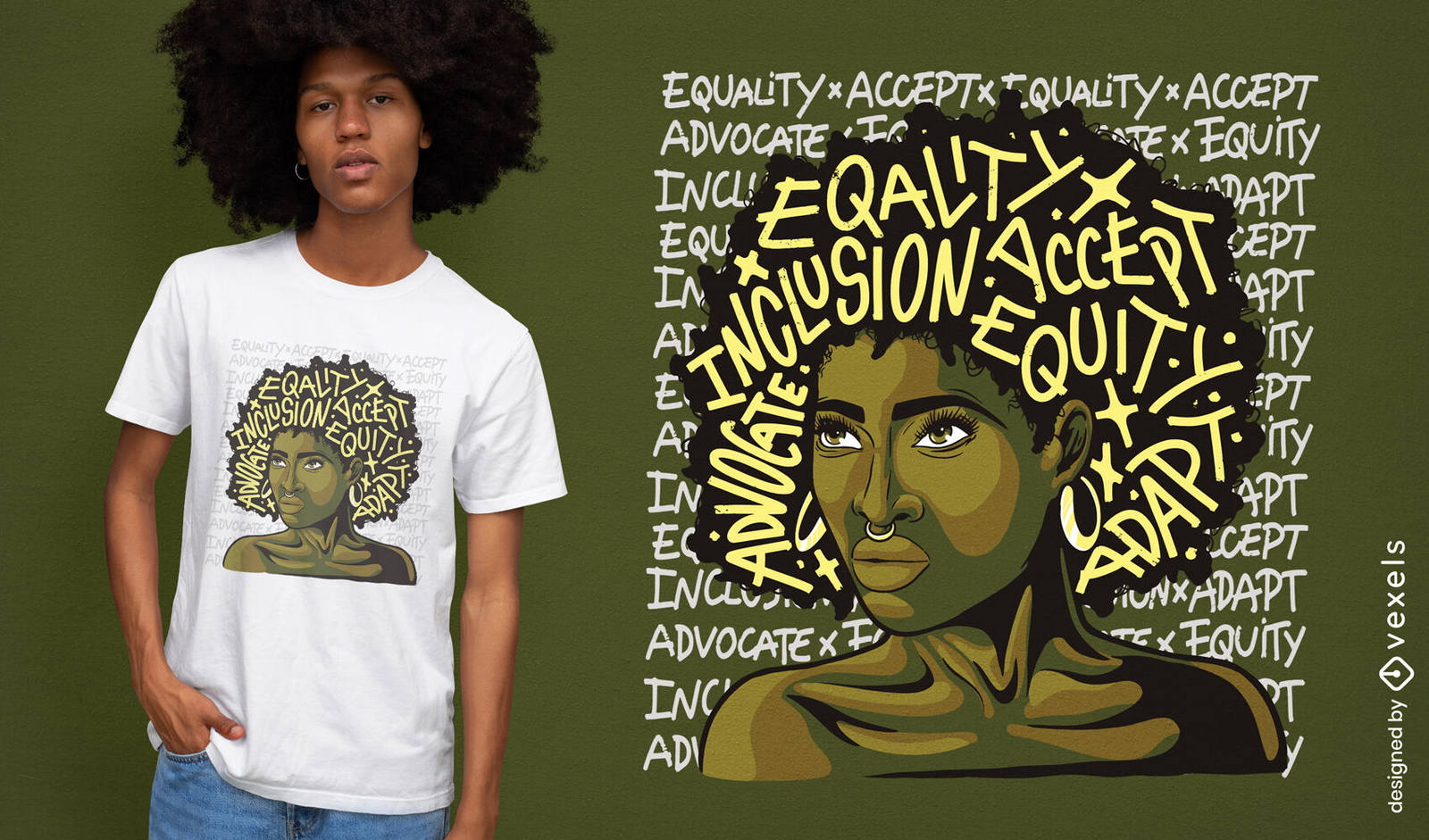 Design de camiseta com citação de igualdade de mulher afro