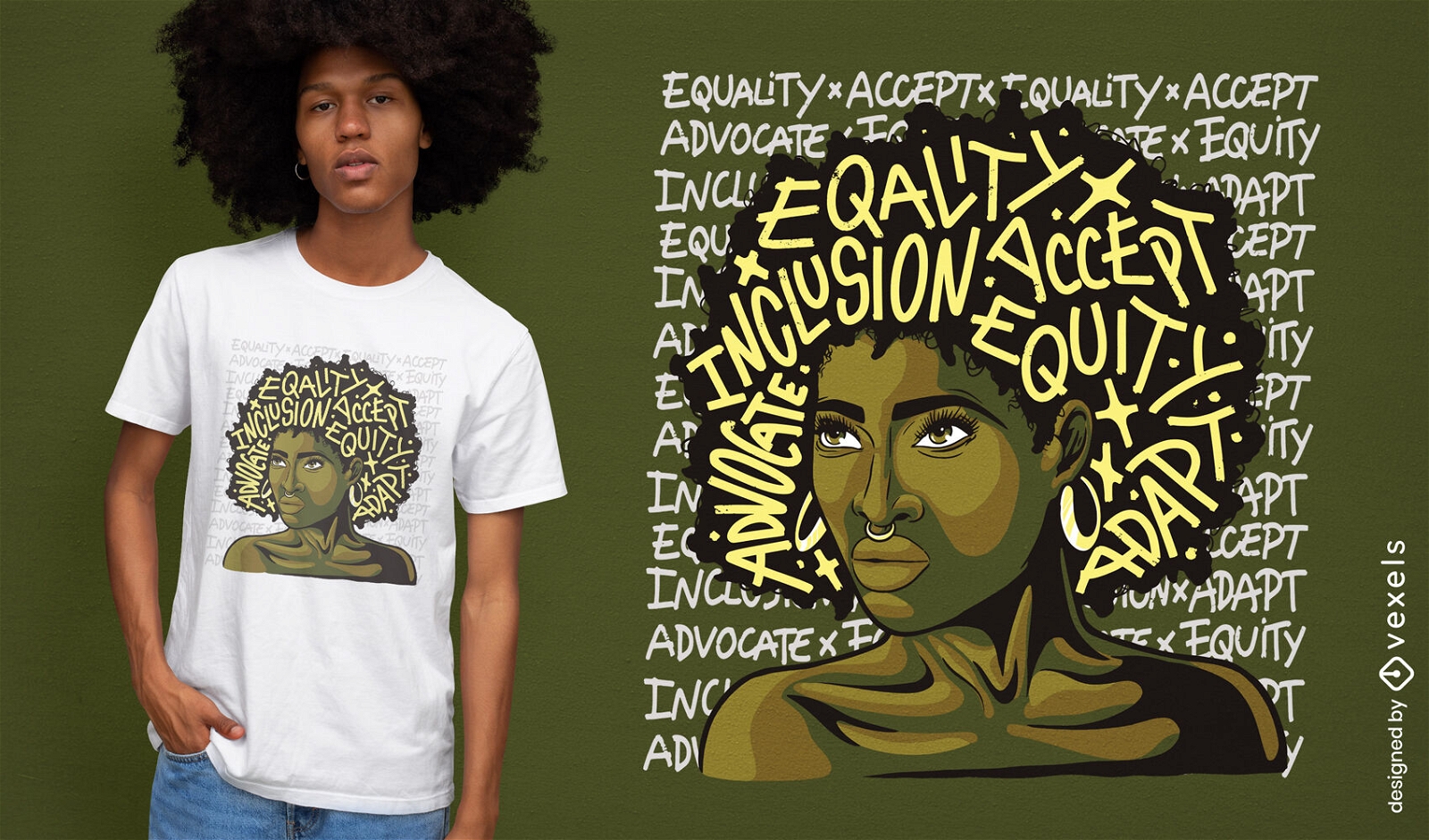 Diseño de camiseta de cita de igualdad de mujer afro