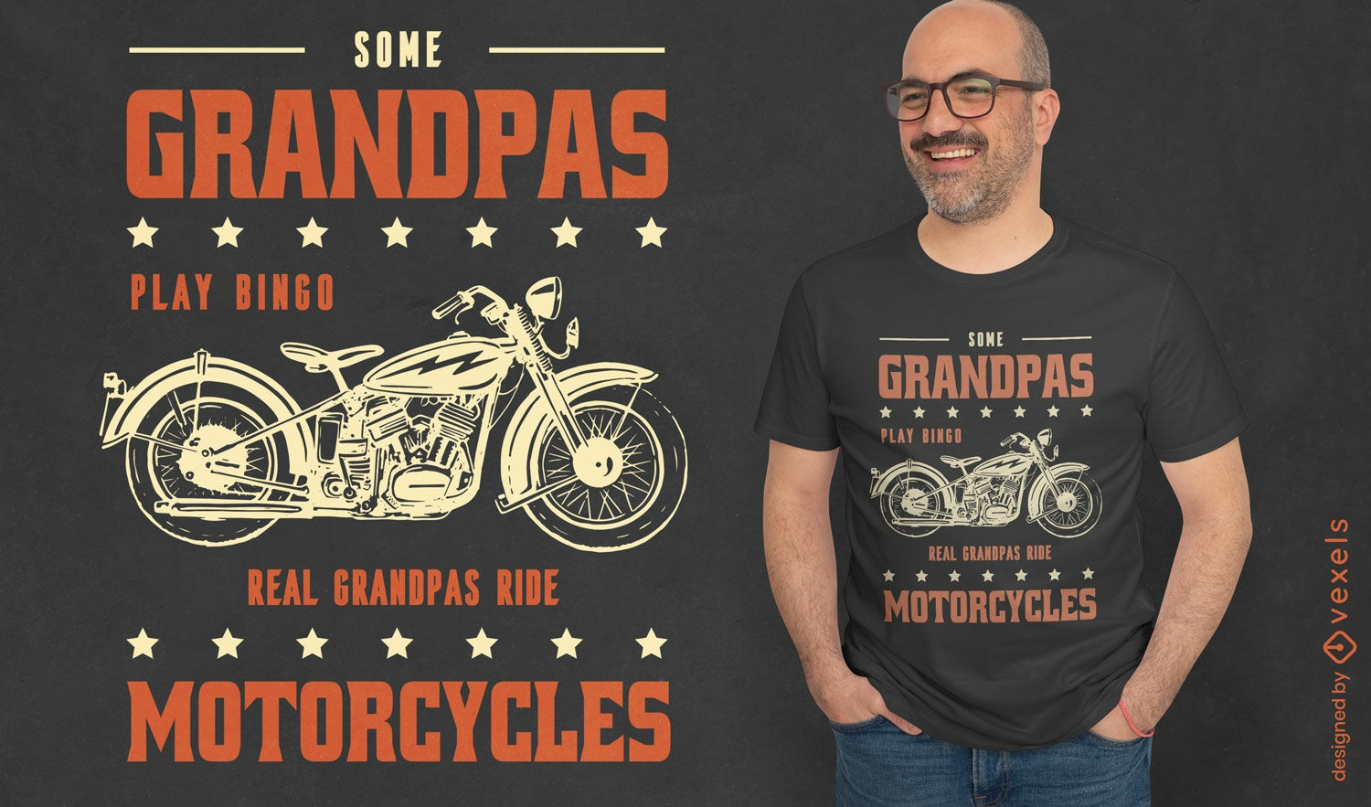 Design de camiseta de vovô motociclista