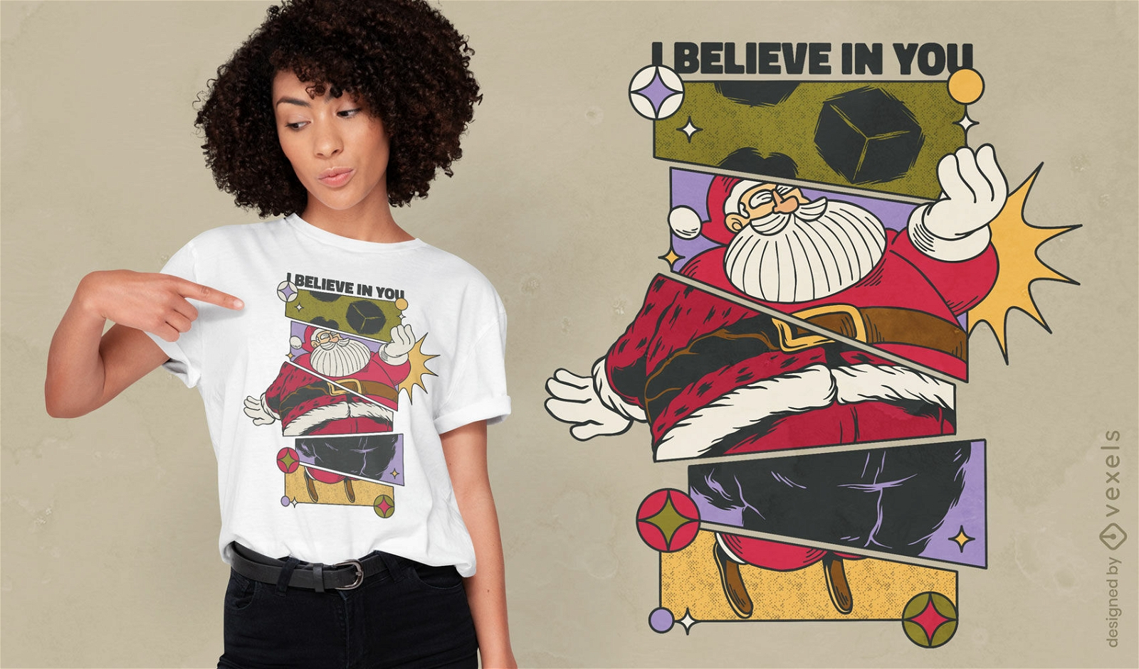 Design de camiseta em quadrinhos do Papai Noel de Natal
