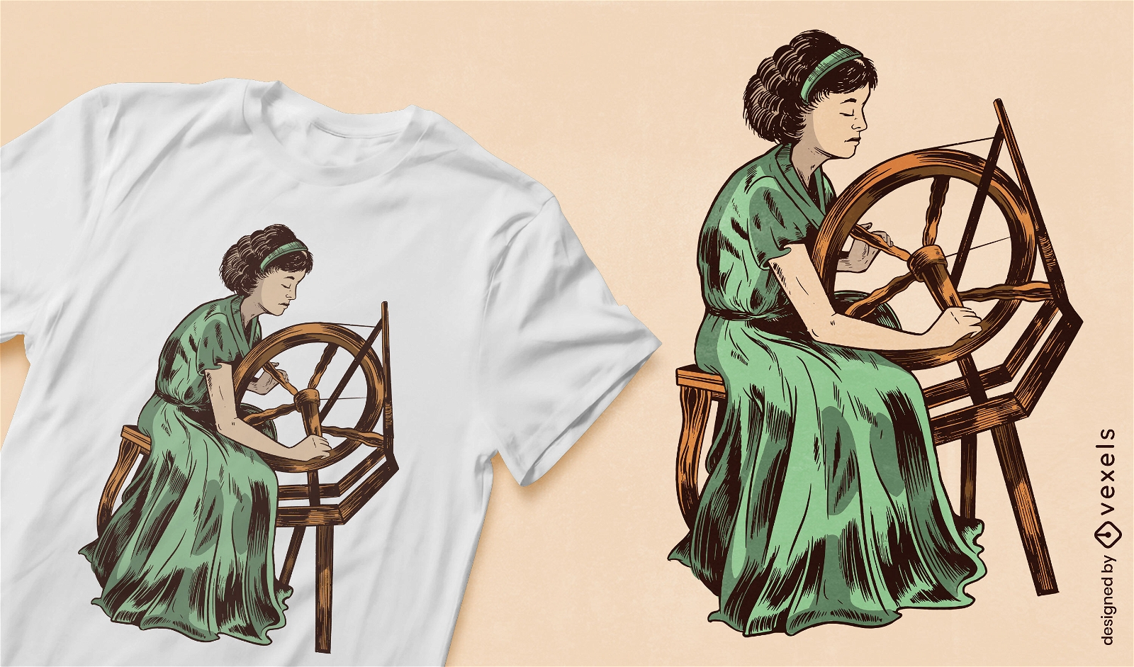 Frau auf einem Spinnrad-T-Shirt-Design