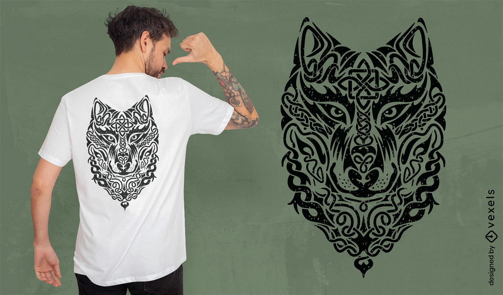 Diseño de camiseta de lobo tribal celta