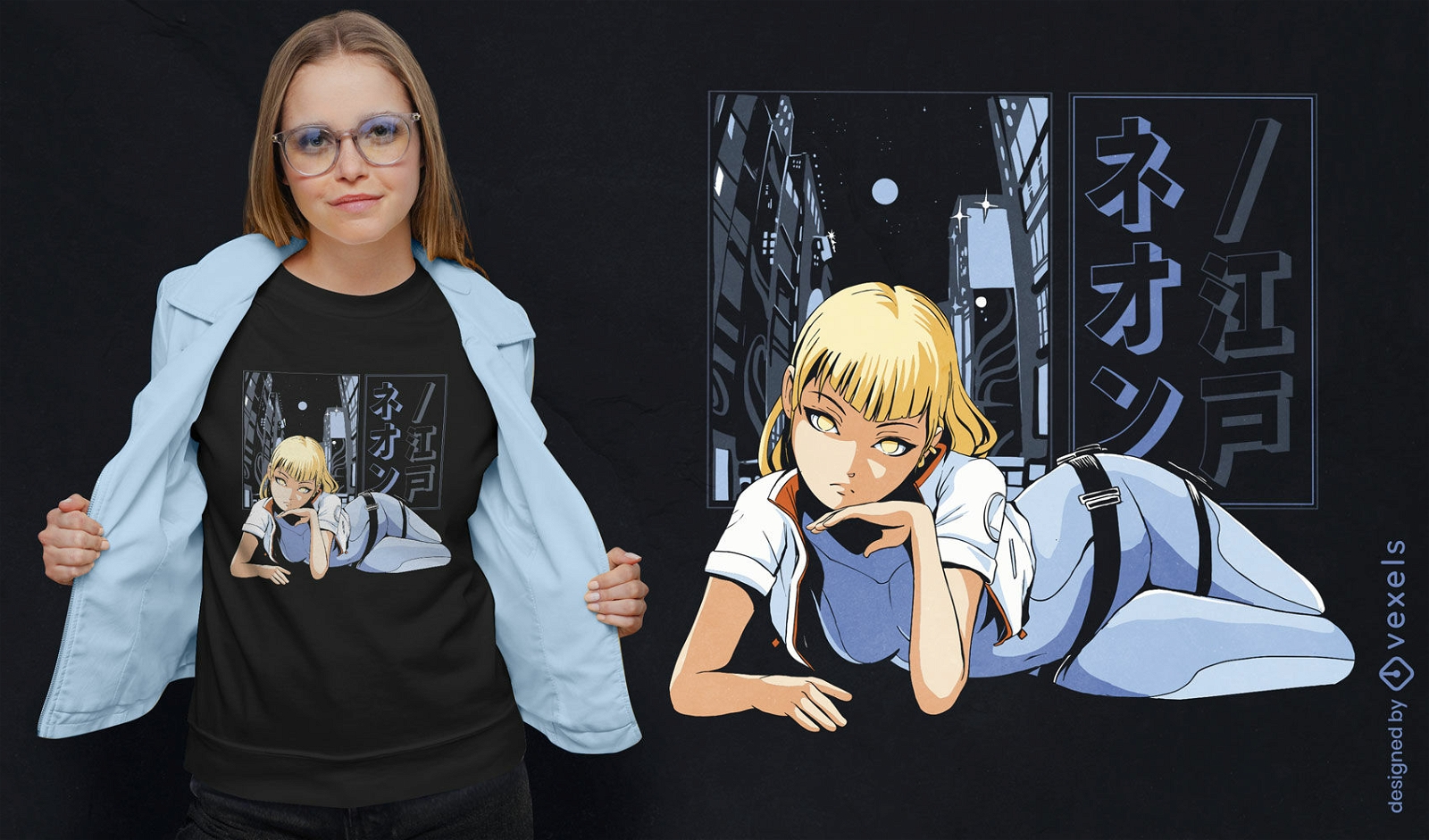Diseño de camiseta de chica anime futurista.