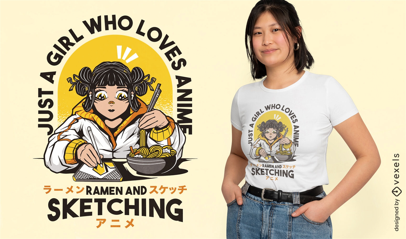 Künstler-Anime- und Ramen-Liebhaber-T-Shirt-Design