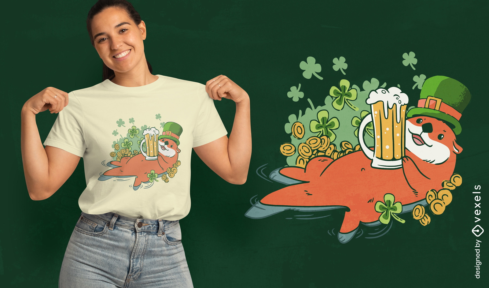 Diseño de camiseta de nutria de San Patricio.