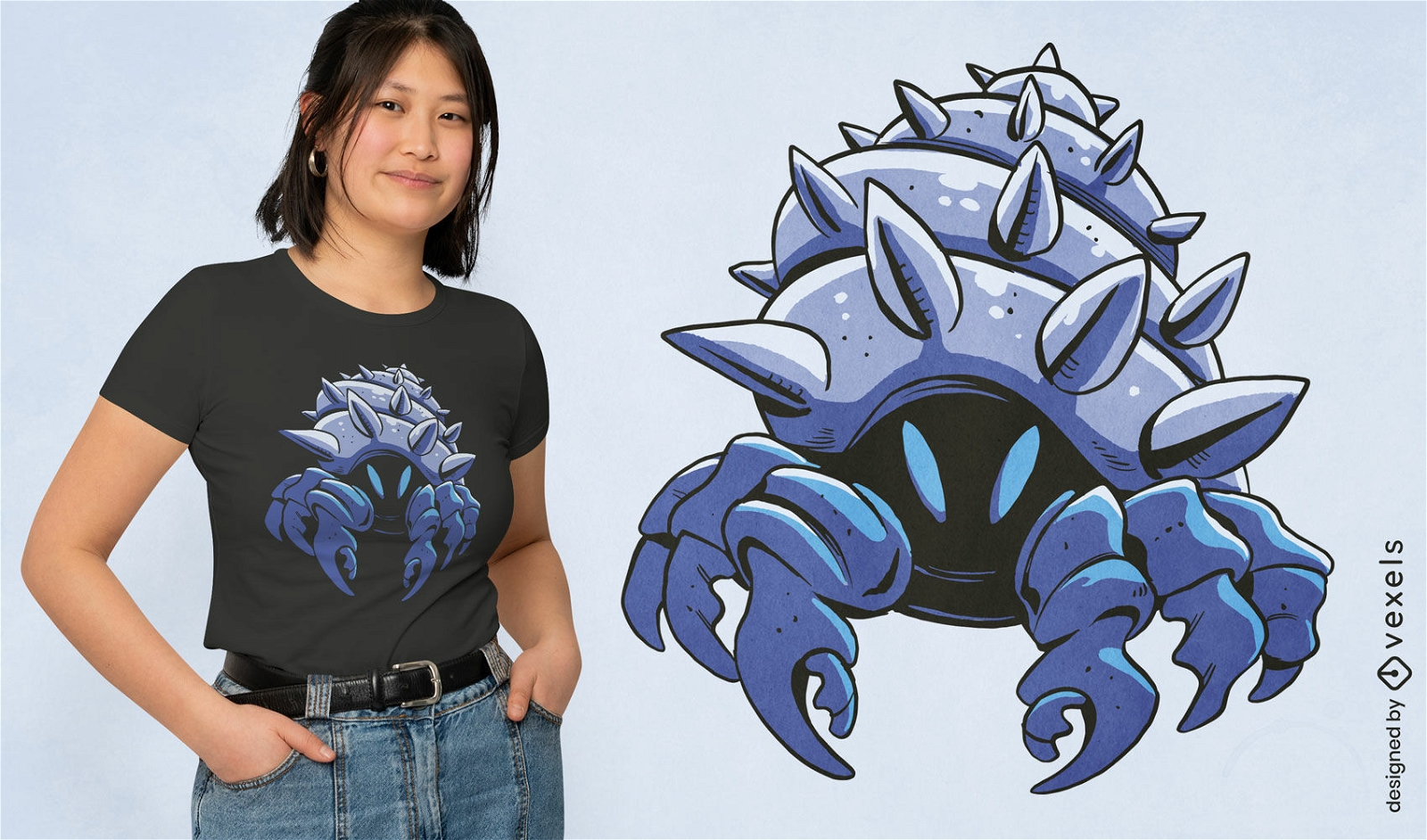 Design de camiseta de caranguejo eremita azul