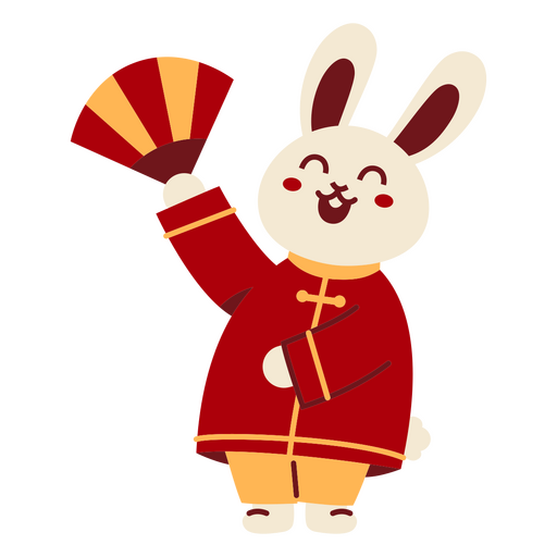 Chinese new year bunny holding a fan PNG Design