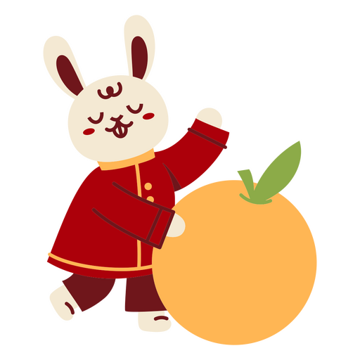 Chinese new year rabbit holding an orange PNG Design