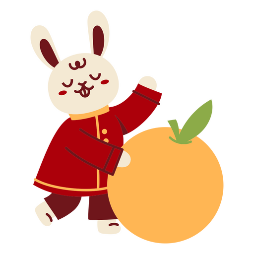 Chinesisches Neujahrskaninchen, das eine Orange hält PNG-Design