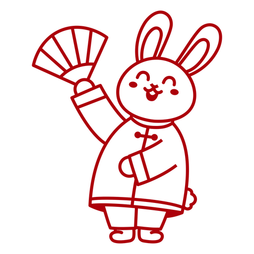 Chinesischer Hase hält einen Fächer PNG-Design