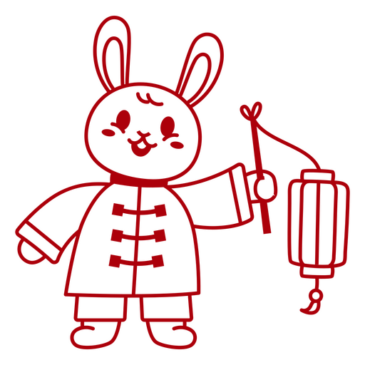 Chinese new year bunny holding a lantern stroke PNG Design