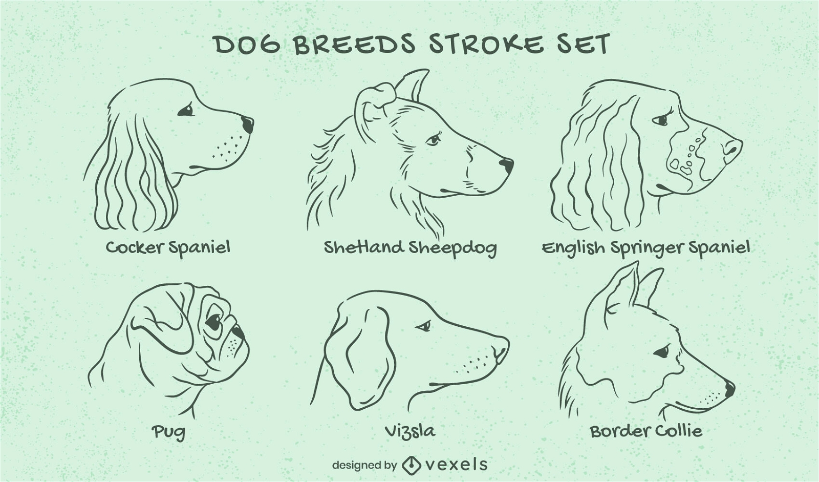 Conjunto de arte de linha de animais de raça de cachorro adorável