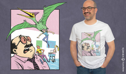 Pterodáctilo en un diseño de camiseta de aula.