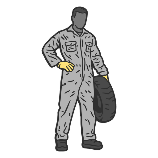 Man in overalls holding a tire PNG Design