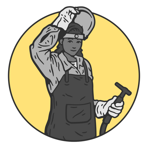 Black and white illustration of a worker holding a hammer PNG Design