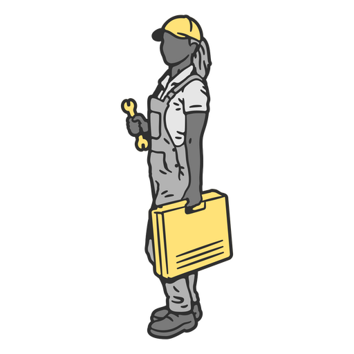 Mujer con un mono sosteniendo un maletín Diseño PNG