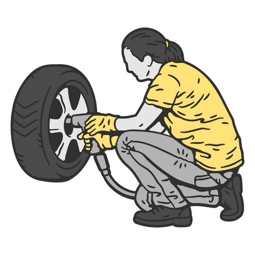 Woman working on a tire PNG Design
