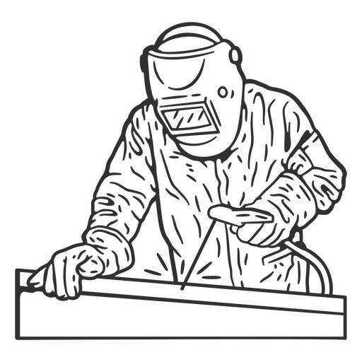 Black and white drawing of a welder PNG Design