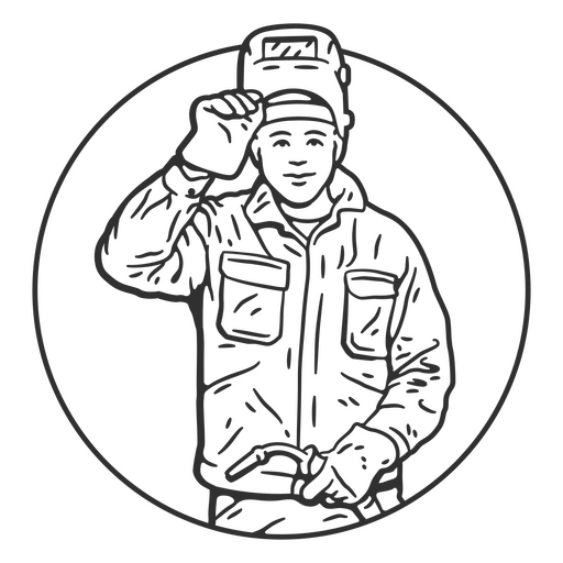 Black and white illustration of a man holding a hat PNG Design