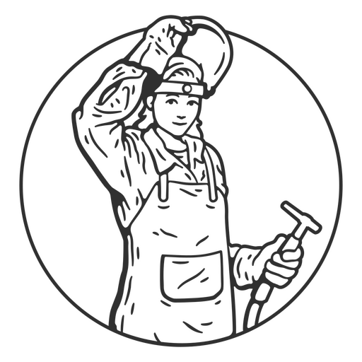 Ilustración en blanco y negro de un trabajador sosteniendo una manguera Diseño PNG