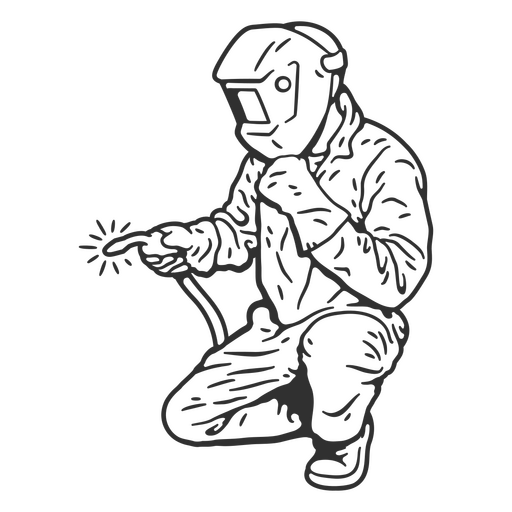 Black and white drawing of a welder comic PNG Design