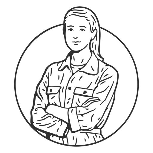 Ilustración en blanco y negro de una mujer con los brazos cruzados Diseño PNG