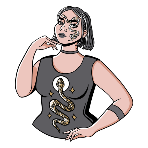 Mujer con un tatuaje de serpiente en el brazo Diseño PNG