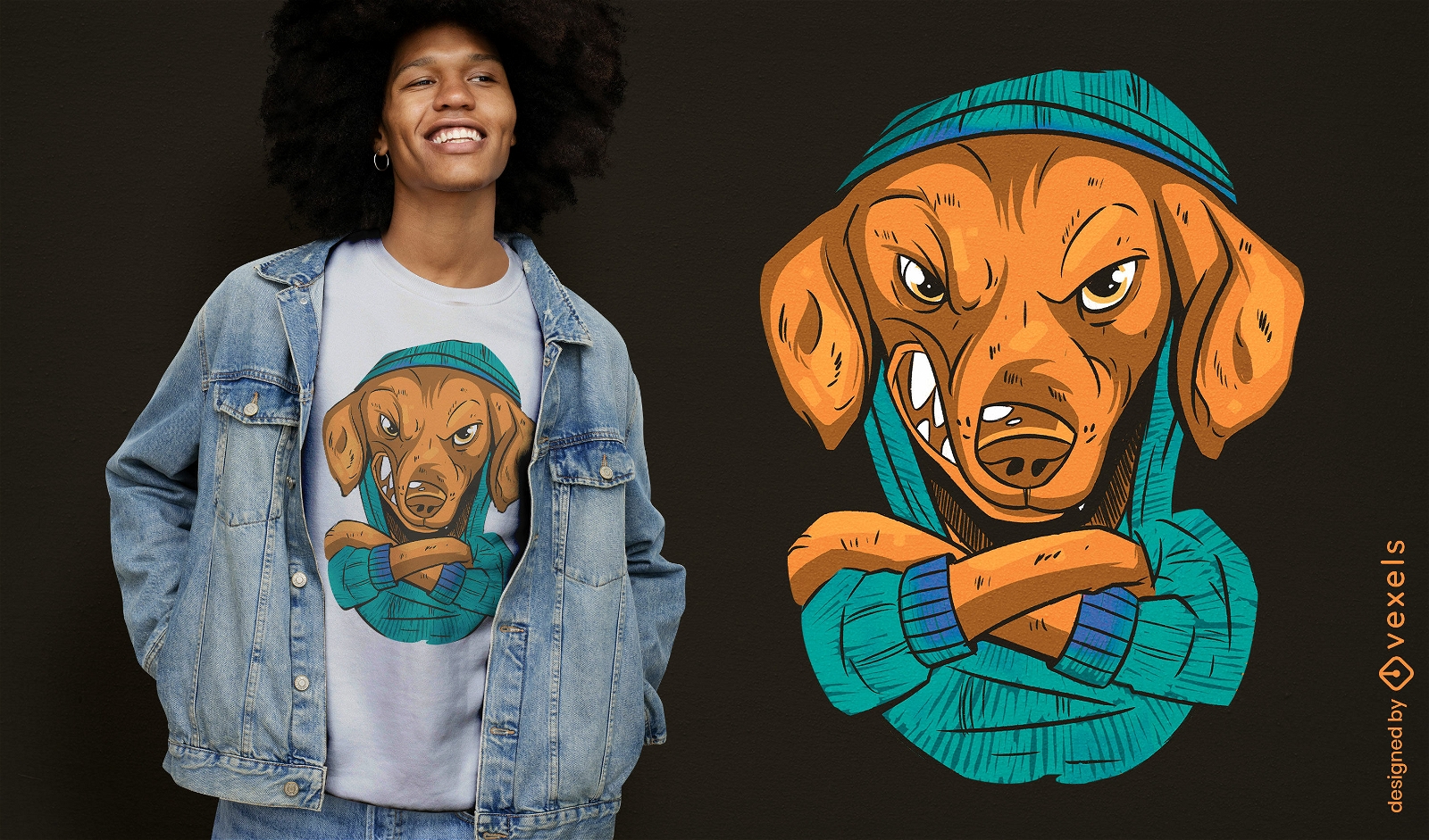 Cachorro malvado em um design de camiseta com capuz