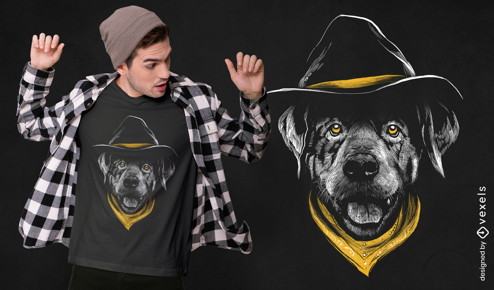 Diseño de camiseta de vaquero de perro.