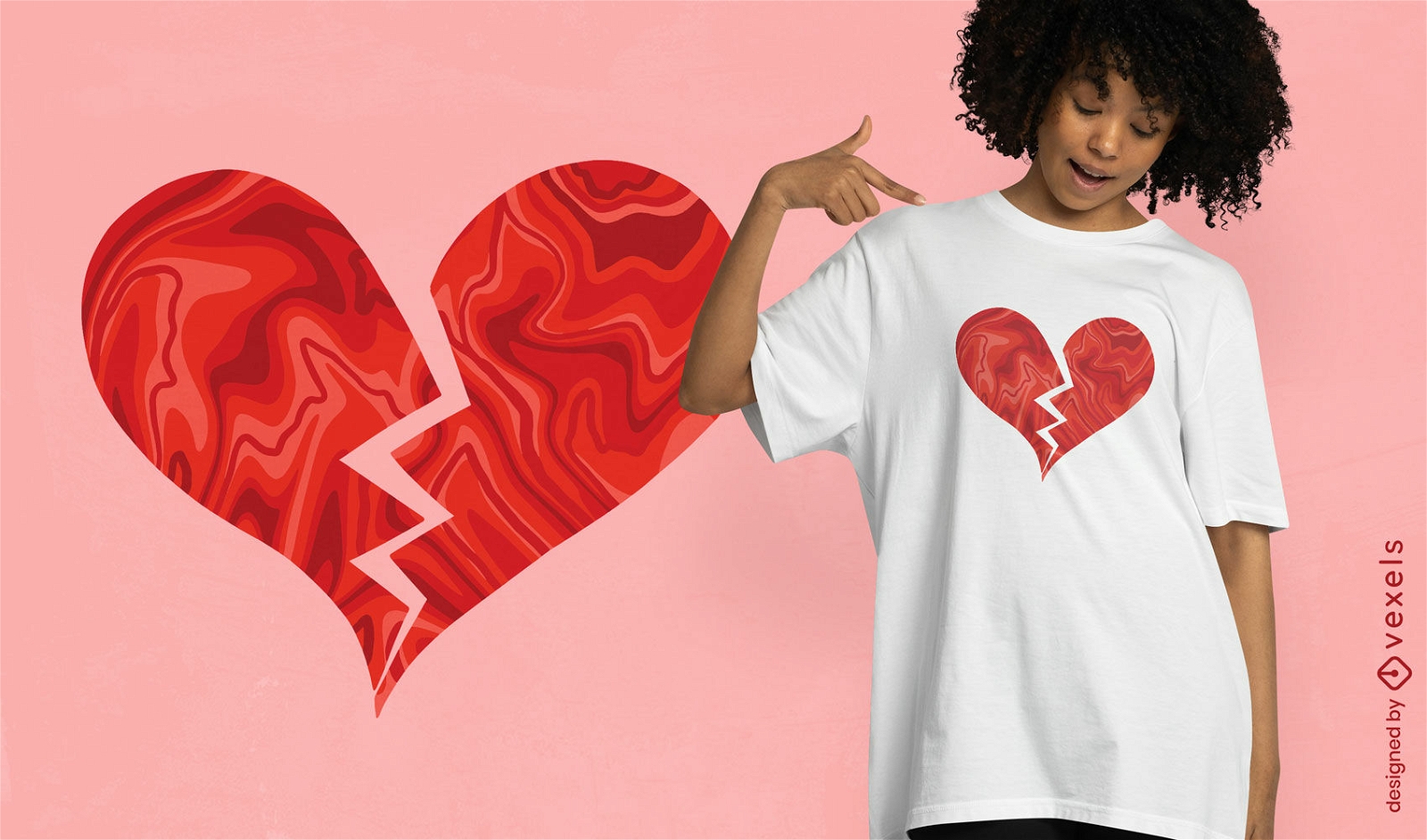 Design de camiseta abstrata de coração partido