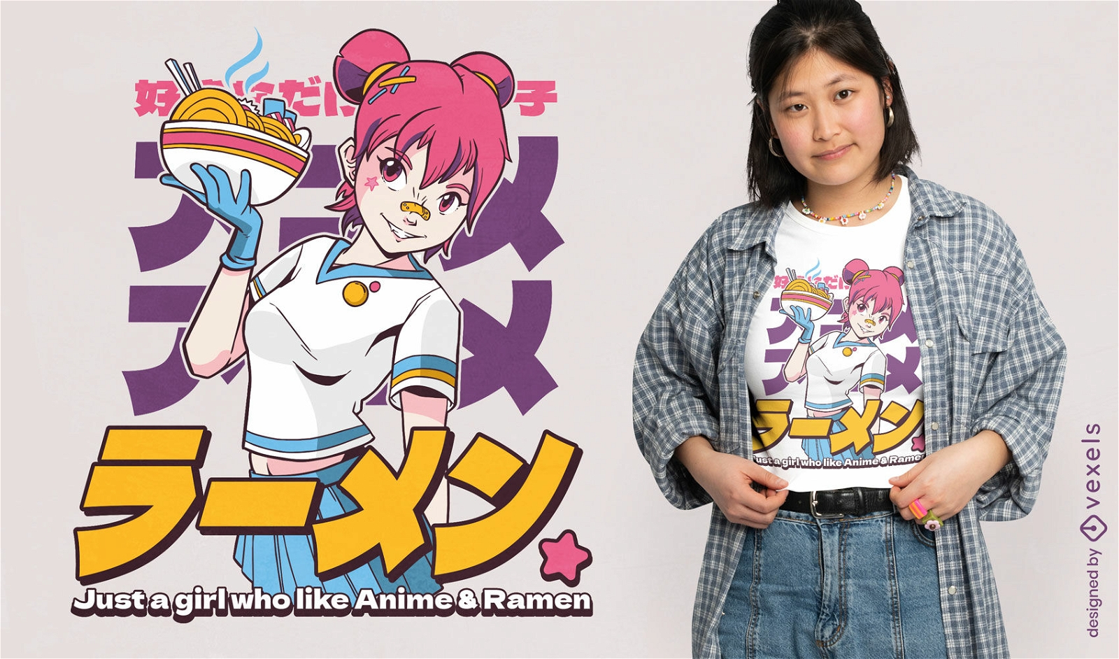Anime Ramen Girl T-shirt Design Vector Download
